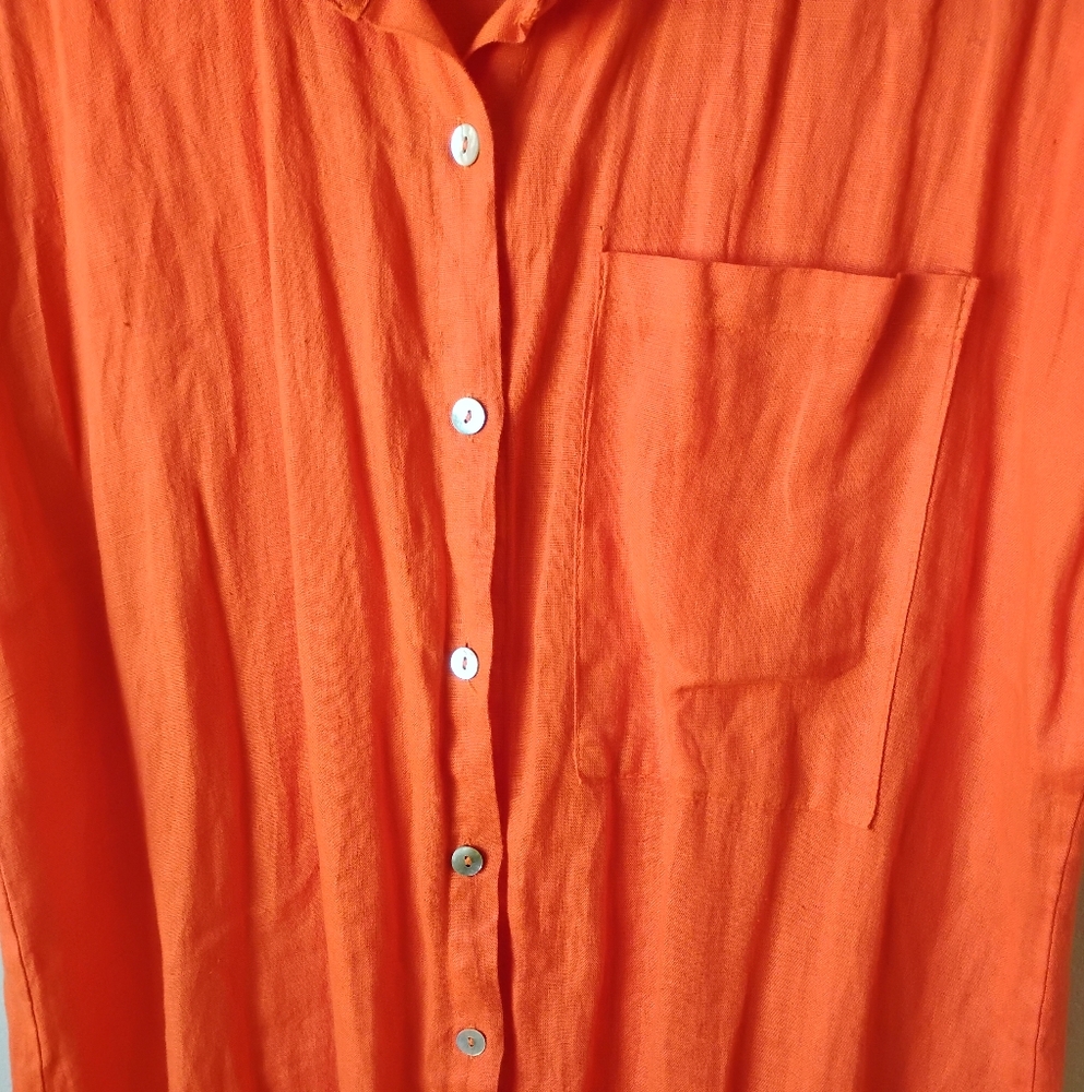 LUA Made in Italy Vibrant Orange 100% Linen Button Down Dress - Picture 5 of 15